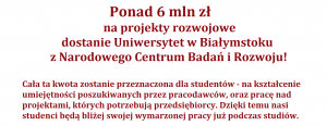 Ponad 6 mln zł z NCBiR dla Uniwersytetu w Białymstoku!